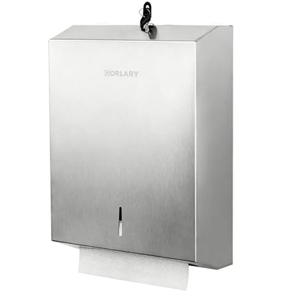 Gorlary Paper Towel Dispenser Wall Mount Commercial, Silver, Lockable | Brushed Stainless Steel, Fits C-Fold Multifold Trifold Paper Towels, Fingerprint Resistant, Touchless Hand Towels holder - color: Large-silver