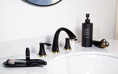 Bathroom Faucet for Sink 3 Hole, Black and Gold, BF405-GB | 8 inch Widespread Bathroom Faucet 2 Handle Bathroom Sink Faucet for Vanity with Drain Assembly Supply line, Black and Gold - color: Brushed Gold/Matte Black
