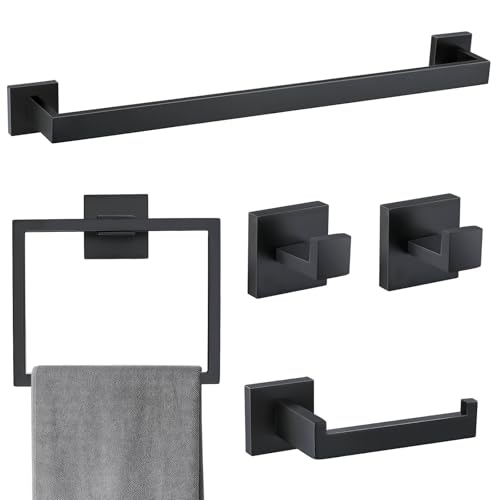 5 Pieces Bathroom Hardware Accessories Set Matte Black Towel Bar Set Towel Holder Racks Set for Bathroom,SUS304 Stainless Steel,Wall Mounted 23.6-Inch - color: Matte Black