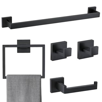 5 Pieces Bathroom Hardware Accessories Set Matte Black Towel Bar Set Towel Holder Racks Set for Bathroom,SUS304 Stainless Steel,Wall Mounted 23.6-Inch - color: Matte Black