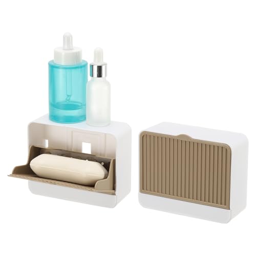 uxcell 2 Pack Dust-Proof Soap Holder, Wall Mounted Soap Dish for Shower Wall No-Drill Adhesive Shower Bar Soap Holder for Bathroom(Khaki, 4.72 x 3.94 Inches) - color: Khaki, size: 4.72 x 3.94 Inches