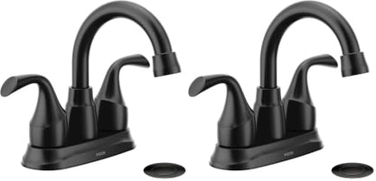 Moen Idora Matte Black Two-Handle Centerset Bathroom Sink Faucet with Drain Assembly, 84115BL (Pack of 2) - color: Matte Black, size: 4 Inch Centerset (Pack of 2)