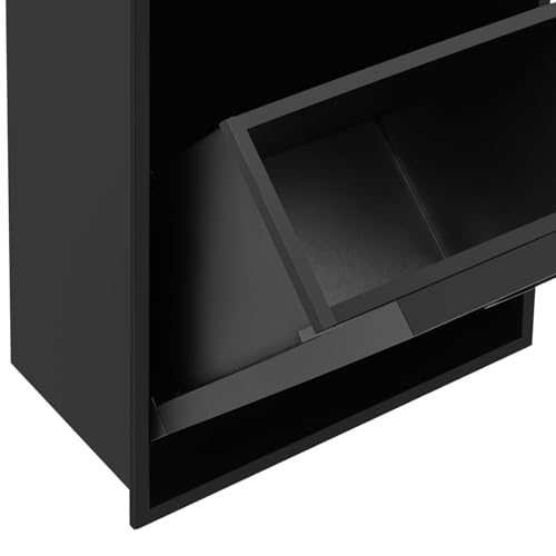 Bathroom Trash Can, 1.59 Gallon Tilt Out Trash Bin Cabinet, Recessed Wall Mounted Hidden Trash Cabinet, Stainless Steel Trash and Recycling Organizer with Toilet Paper Holder for Kitchen(Black)