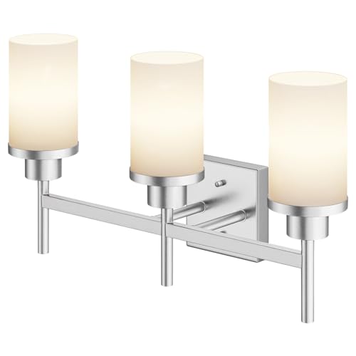 Bathrom Light Fixtures Brushed Nickel 3-Light with White Frosted Glass Shade, Modern Wall Lamps Over Mirror for Bath Washroom Living Room T001BR-L3 - color: Brushed Nickel, size: 3-Light