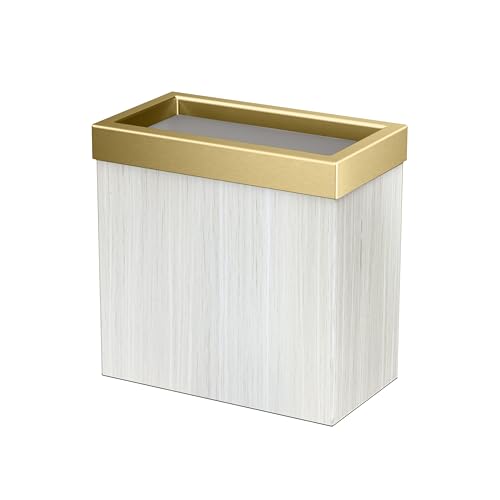 Gatco Modern Rectangle Wastebasket, White Oak/Brushed Brass Lid - Stainless Steel Trash Can with Removable Lid, Leakproof, 3 Gallon Capacity for Bathroom, Bedroom, Kitchen, or Office - color: White Oak / Brushed Brass Lid