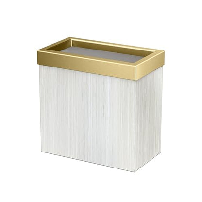 Gatco Modern Rectangle Wastebasket, White Oak/Brushed Brass Lid - Stainless Steel Trash Can with Removable Lid, Leakproof, 3 Gallon Capacity for Bathroom, Bedroom, Kitchen, or Office - color: White Oak / Brushed Brass Lid