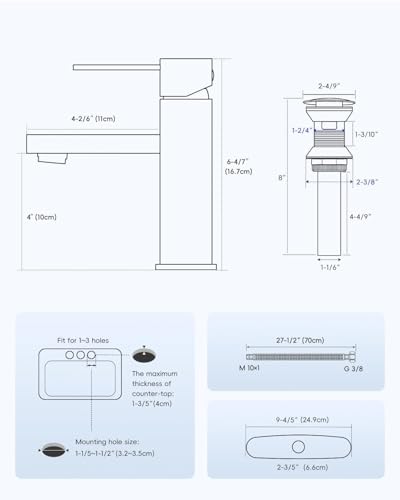 APPASO Bathroom Faucets with Deck Plate for 1-3 Hole Sink Brushed Nickel | Single Hole with Pop Up Drain Assembly, Modern Bathroom Faucet Single Handle Stainless Steel for Vanity Lavatory Basin - color: Brushed Nickel-2