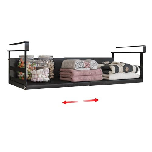 Expandable Under Cabinet Shelf Organizer with 0.94-Inch Thick Clips, Heavy Duty Extendable Under Shelf Storage Basket for Pantry or Laundry Room, Black, 1 Pack, Interior: 4.13" H x 7.2" D - color: Black-4.13"h X 7.2"d-0.94" Thick Clip, size: 1 Pack