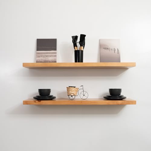 URBANDI, Rustic Floating Shelves, Set of 2, Hidden Bracket, Solid Wood, Heavy Duty, Wall Mounted Shelves, (Brown, 60Wx10D) - color: Brown, size: 60Wx10D