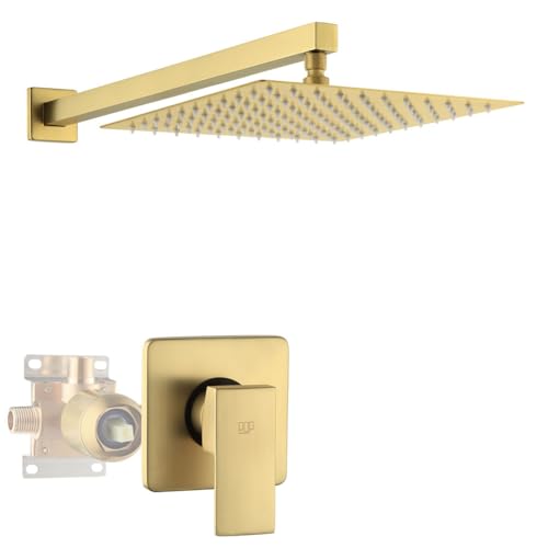 Shower Faucet Set Brushed Gold Bathroom Rainfall 10 Inch Shower Head System Single Handle Shower Trim Kit with Valve - color: Brushed Gold, size: 10 Inch (Wall Mount)