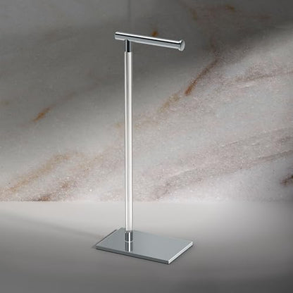Gatco 1331C Modern Rectangle Base Freestanding Toilet Paper Holder, Chrome/Acrylic, Weighted Base Bathroom Tissue Stand 22.25" - color: Chrome/Acrylic, 22.25"h