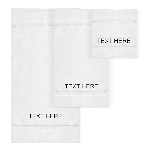 Chakir Turkish Linens Personalized 3 Piece Towel Set, 100% Cotton Luxury Turkish Towels for Bathroom, Soft Absorbent Towel Set with Bath Towel Hand Towel and Washcloth, White - color: White