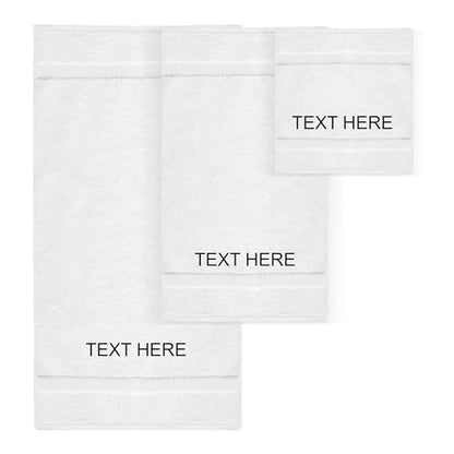 Chakir Turkish Linens Personalized 3 Piece Towel Set, 100% Cotton Luxury Turkish Towels for Bathroom, Soft Absorbent Towel Set with Bath Towel Hand Towel and Washcloth, White - color: White
