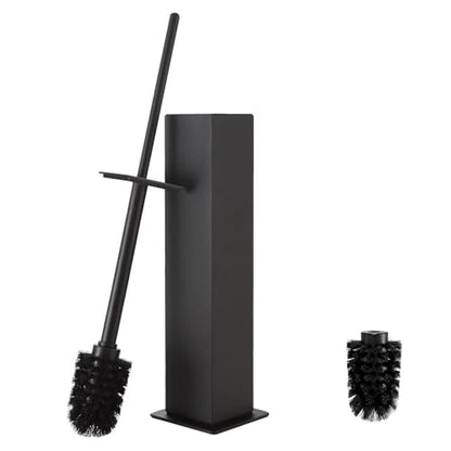 Toilet Brush and Holder Floor Standing, Black with 2 Replaceable Heads, Bathroom Toilet Brush, Freestanding Toilet Bowl Brush with Removable Liner and Splash Guard, Modern Square Design - color: Black-standing