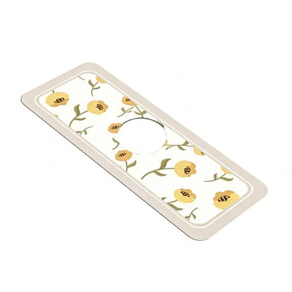 14.96"×5.43" Diatomite Sink Faucet Absorbing Mat, Reusable Drying Mat Splash Guard for Kitchen Bathroom Counter, Sink Drip Catcher & Organizer - style: Flower-4