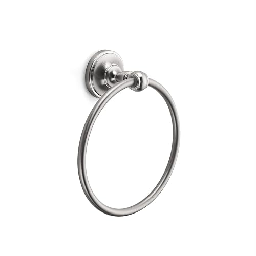 khtumeware 1 Pack Brushed Nickel Bath Towel Ring, Bathroom Hardware Accessories Heavy-Duty Hand Towel Holder for Bathroom, Modern Round Towel Hanger Wall Mounted - color: Brushed Nickel, size: 6.50" Face Towel Ring
