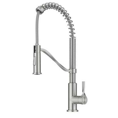 KRAUS Torak Pull Down Kitchen Faucet in Spot-Free Stainless Steel with Commercial Style Spring Spout, 2 Function Sprayer, Pre-Attached Water Lines, and Mounting Hardware, KPF-2635SFS - color: Spot Free Stainless Steel, style: Commercial Faucet