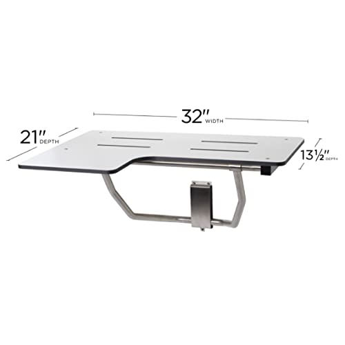 Seachrome 32" x 22.5" Lift-Assist ADA L-Shaped Reversible Bathroom Shower Bath Transfer Seat, Folding, Wall-Mounted, White Phenolic Seat - color: White, size: 32 x 22.5