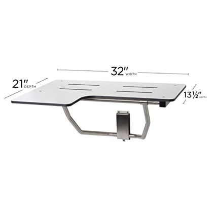 Seachrome 32" x 22.5" Lift-Assist ADA L-Shaped Reversible Bathroom Shower Bath Transfer Seat, Folding, Wall-Mounted, White Phenolic Seat - color: White, size: 32 x 22.5