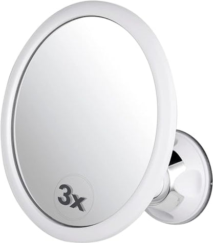 3X Magnifying Shower Mirror for Fogless Shaving, 6.7" Diameter | Shatterproof Round Anti Fog Shaving Mirror with Strong & Sticky Suction & 360° Swivel - Magnified for Close & Clear Shaving