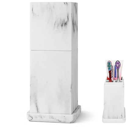 Linkidea Countertop Manual Toothbrush Holder with Lid, 3 Slots Brush and Toothpaste Stand for Bathroom, Dustproof Resin Organizer Compatible with Oral-B, Colgate, Reach Toothbrush (White)