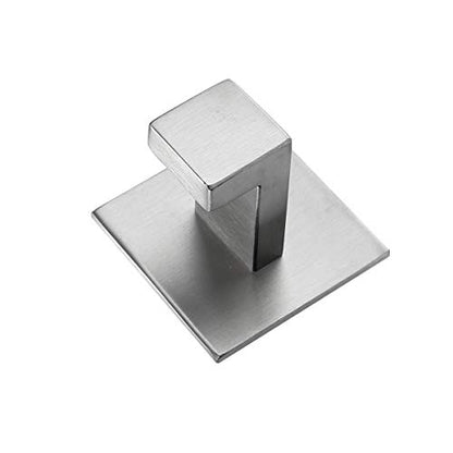 Flybath 2PCS Towel Hooks Self Adhesive 304 Stainless Steel Brushed Silver | Square, No Drill, Strong Hold, Rustproof, Wall Mount, Stylish Coat Robe Shower Hook For Hanging, Kitchen Bathroom Accessories - color: Brushed