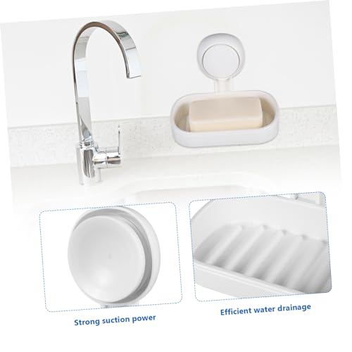 VICASKY Double Suction Cup Soap Dish Holder with Efficient Drainage Strong Wall Mount Suction for Shower and Bathroom Easy Install White Soap Tray Attachment Smooth Surfaces