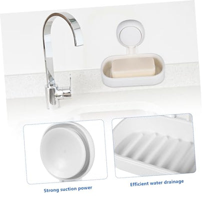VICASKY Double Suction Cup Soap Dish Holder with Efficient Drainage Strong Wall Mount Suction for Shower and Bathroom Easy Install White Soap Tray Attachment Smooth Surfaces