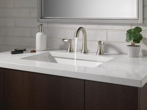 Delta Faucet Esato Widespread Bathroom Faucet Brushed Nickel, Bathroom Faucet 3 Hole, Bathroom Sink Faucet, Drain Assembly, SpotShield Brushed Nickel 35897LF-SP - color: Spotshield Brushed Nickel