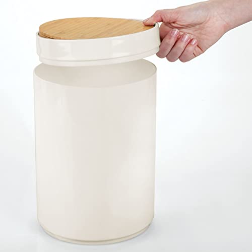mDesign Plastic Round Trash Can Small Wastebasket - Garbage Bin Container with Swing-Close Lid - Bathroom Garbage Basket - Holds Waste, Recycling - 1.3 Gallon - Basa Collection - Cream/Beige/Natural - color: Natural/Cream