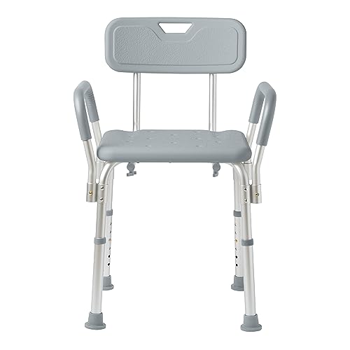 Medline Shower Chair with Backrest and Padded Armrests - 350 lb. capacity, Bath Bench, Seat, Stool for Independent Adult, Seniors, Elderly & Disabled Patients - color: Grey, size: Pack of 1