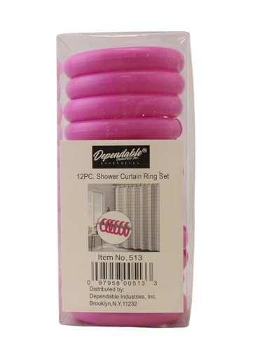 12 Piece Plastic Basic Locking Round Hook Easy Gliding Shower Curtain Rings Fits All Standard Size Shower Rods (Neon Pink) - color: Neon Pink