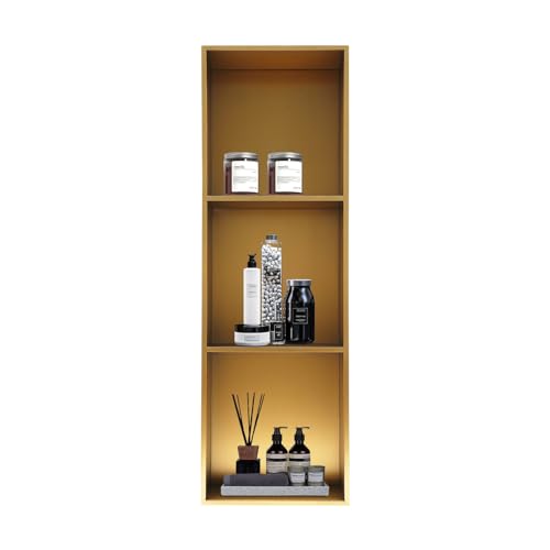 Recessed Shower Storage Shelf, 3-Tier Stainless Steel Niche Brushed Nickel, No Tiles Required, 35.4" H X 11" L Vertical Bathroom Storage Rack for Shampoo Soap (Titanium Gold) - color: Titanium Gold