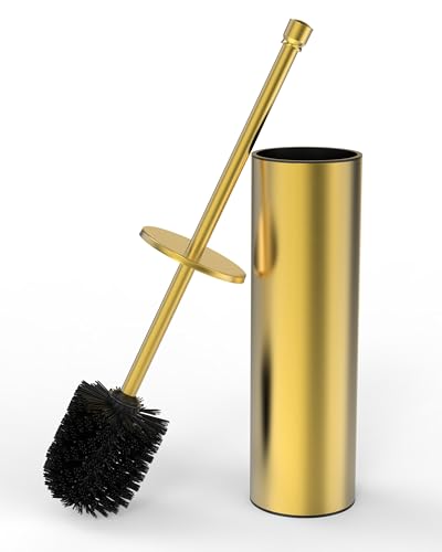 Toilet Brush and Holder Set, Toilet Bowl Brush for Bathroom with Long Handle, Stainless Steel Toilet Cleaner Brush with Durable Scrubbing Bristles,Splash-Prooft (Brushed Gold) - color: Brushed Gold