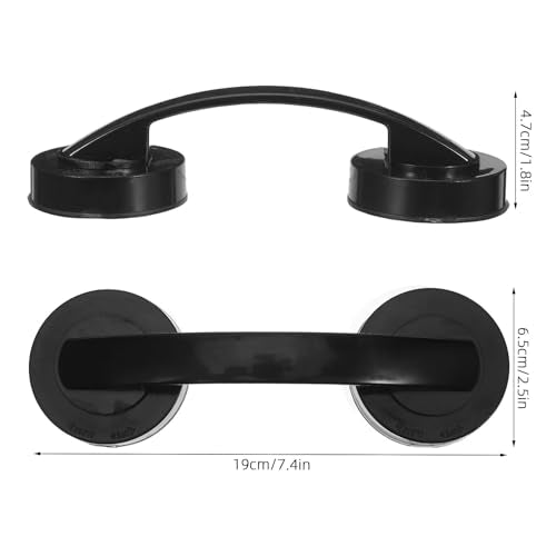 Luxshiny 2pcs Suction Cup Door Handle for Glass Mirror Cabinets and Bathroom Doors, Black Plastic Removable Grab Bars with Strong Vacuum for Bathtub and Shower Safety, Easy Installation