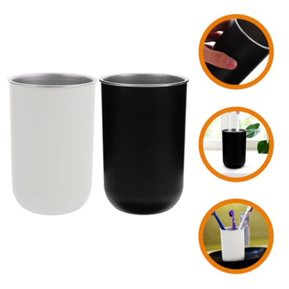 Beaupretty Stainless Steel Mouthwash Cup and Toothbrush Holder, 350ml Double-Layer Bathroom Rinsing Tumblers, 2pcs White and Black Set for ’s Oral Care