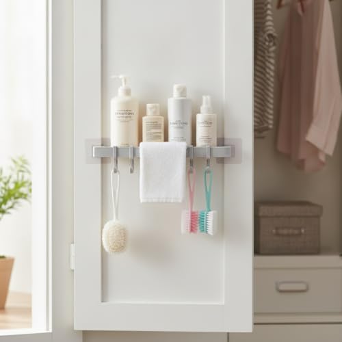 Adhesive Shower Caddy, 13.6-Inch Wide No-Drill Wall Mount Rack for Bathroom & Kitchen, PP Plastic Storage Organizer (1 PC) - color: Gray