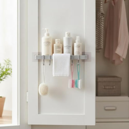 Adhesive Shower Caddy, 13.6-Inch Wide No-Drill Wall Mount Rack for Bathroom & Kitchen, PP Plastic Storage Organizer (1 PC) - color: Gray