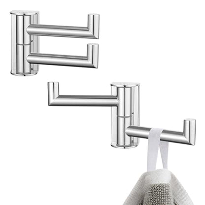 Aomasi Polished Chrome Swivel Towel Hooks 2 Pack, 304 Stainless Steel Wall Mounted Foldable Double Coat Hooks, Max 11lbs Heavy Duty Bathroom Hand Towel Holders - color: Polished Chrome, size: 2 Pack