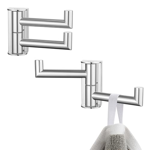 Aomasi Polished Chrome Swivel Towel Hooks 2 Pack, 304 Stainless Steel Wall Mounted Foldable Double Coat Hooks, Max 11lbs Heavy Duty Bathroom Hand Towel Holders - color: Polished Chrome, size: 2 Pack