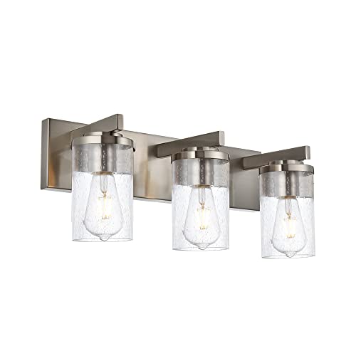 BONLICHT Brushed Nickel Vanity Light 3 Lights Modern Bathroom Light Fixtures Over Mirror with Seeded Glass, Industrial Metal Indoor sconces Wall Lighting for Powder Room Hallway Kitchen Sink Cabinet - color: Brushed Nickel, size: 3 Lights Wall