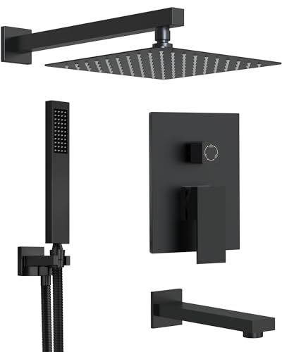 10" Shower Faucet Set with Tub Spount, High Pressure Rainfall Shower Head and Handheld Sprayer Combo, Bathroom Tub Shower Faucet Set, Matte Black - color: Matte Black