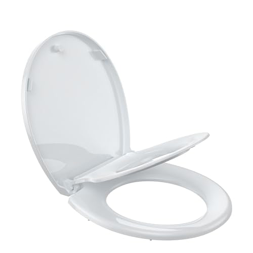 Round Toilet Seat with Built-in Toddler Seat - Quiet Close, Quick Release, Non-Slip Bumpers, Easy Install - White Potty Training Toilet Seat for Family Bathroom - size: Round with Toddler Seat