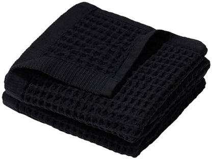 DEMMEX Organic Cotton Waffle Turkish Hand Towels for Bathroom & Kitchen, Large 20x30 in, 100% Oeko-TEX Certified Ultra Soft Turkish Cotton, Lightweight Quick Dry Waffle Weave, Set 2 (Jet Black) - color: Jet Black