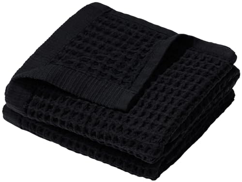 DEMMEX Organic Cotton Waffle Turkish Hand Towels for Bathroom & Kitchen, Large 20x30 in, 100% Oeko-TEX Certified Ultra Soft Turkish Cotton, Lightweight Quick Dry Waffle Weave, Set 2 (Jet Black) - color: Jet Black