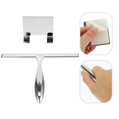 SUPVOX Stainless Steel Bathroom Squeegee with 10-inch Rubber Blade and Adhesive Hook, Glass Door Window Cleaner for Shower Screens, Tile, and Car Glass Cleaning Tool