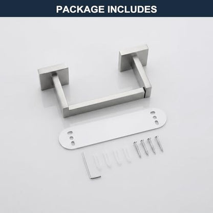 Toilet Paper Holder Wall Mount Brushed Nickel Stainless Steel | Toilet Tissue Roll Holder Bathroom Square Toilet Paper Towel Roll Holder Double Post Pivoting Tissue Handle - color: Brushed Nickel