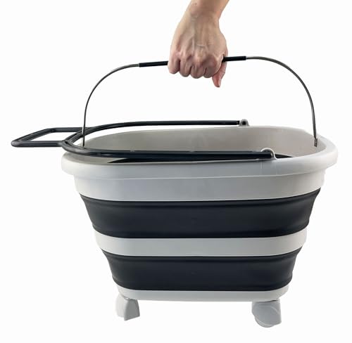 SAMMART 17L (4.5 Gallons) Collapsible Plastic Laundry Basket with Handle & Wheels-Foldable Pop Up Storage Container/Organizer with wheels-Portable Washing Tub-Space Saving (Grey/Slate Grey (Set of 2)) - color: Grey/Slate Grey (Set of 2)