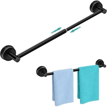 MGahyi Black No Drill Adjustable Stainless Suction Cup Towel Bar | 14.6 ~ 24Inch Extendable Bath Shower Towel Holdere,Heavy Duty Towel Rack Suitable for Tile, Glass & Smooth Flat Surfaces - color: Black