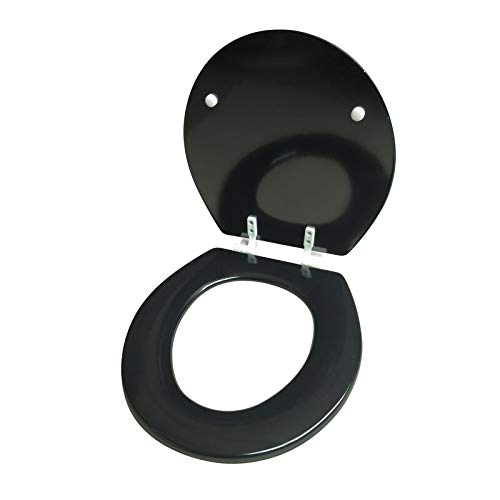 J&V Textiles Round Wooden Toilet Seat With Beveled Edge (Black) - color: Black